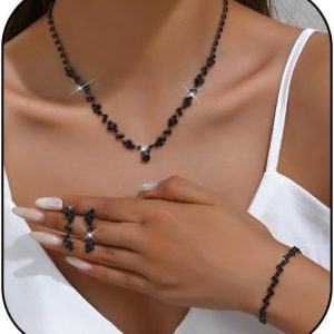 Prom Earrings Necklace Bracelet Set Elegant Crystal Necklace Earrings Bracelet Bridal Wedding Prom Costume Jewelry Sets for Women