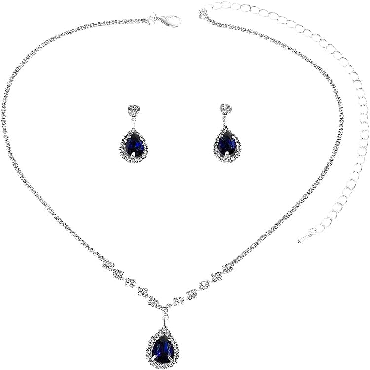 Navy Blue Jewelry Sets for Women Sparkly Black Rhinestone Necklace Earrings Luxury Bridal Wedding Jewellery Set Formal Costume Jewelry Accessories Gift