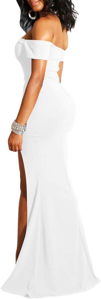 YMDUCH Women’s Off Shoulder High Split Long Formal Party Dress Evening Gown