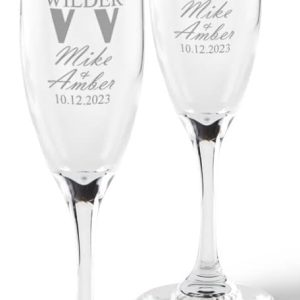 Personalized Wedding Champagne Flutes -Split Font -Set of 2 glasses for toasting/bride and groom gifts -Wedding Registry By Brides Name, Wedding Gift