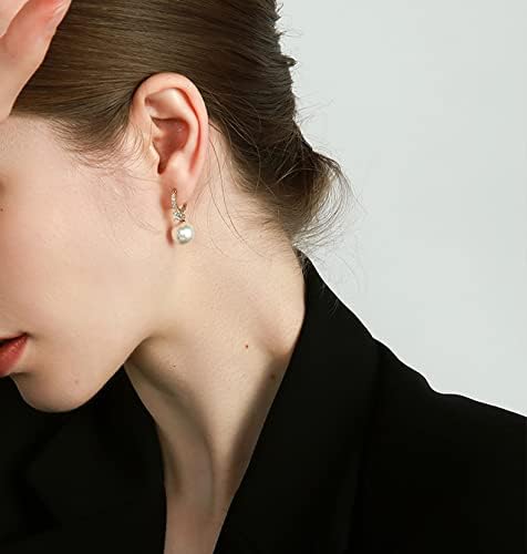 Pearl Earrings for Women 14K Gold Plated Hypoallergenic Pearl Earrings 5A Cubic Zirconia Dangle Earrings Elegant Jewelry