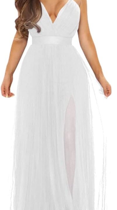 XXTAXN Women's Sexy Deep V Neck Split Cocktail Party Formal Bridesmaid Maxi Dress