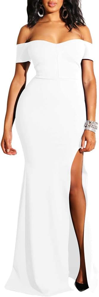 YMDUCH Women’s Off Shoulder High Split Long Formal Party Dress Evening Gown