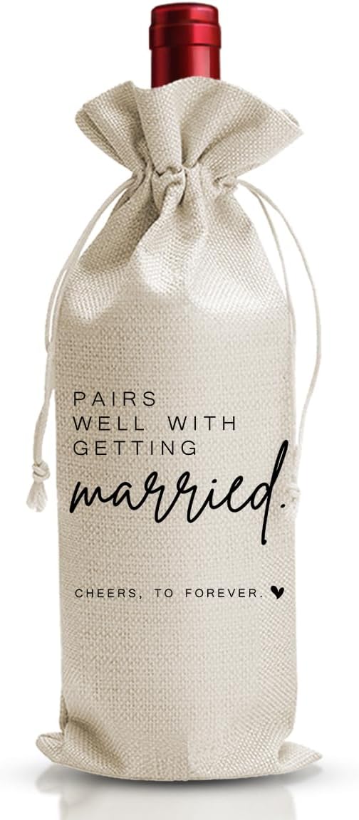 DOI-LANEE Wedding Wine Gift Bag Married Gifts for Bride Groom Bridal Shower Gifts Engagement Wedding Party Decorations Supplies Newlywed Honeymoon, 1 Pcs Burlap Wine Bottle Cover Bag - DL366