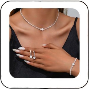 Unicra Silver Bridal Wedding Jewelry Set Sparkly Rhinestone Necklace Earrings Bracelet Sets Formal Costume Jewelry for Women and Brides