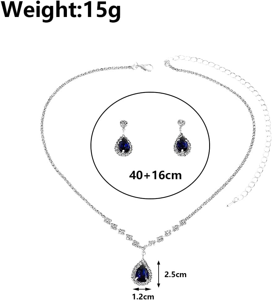 Navy Blue Jewelry Sets for Women Sparkly Black Rhinestone Necklace Earrings Luxury Bridal Wedding Jewellery Set Formal Costume Jewelry Accessories Gift