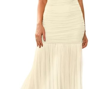 LAGSHIAN Women's Elegant Formal Long Dress One Shoulder Sleeveless Ruched Bodycon Evening Dress