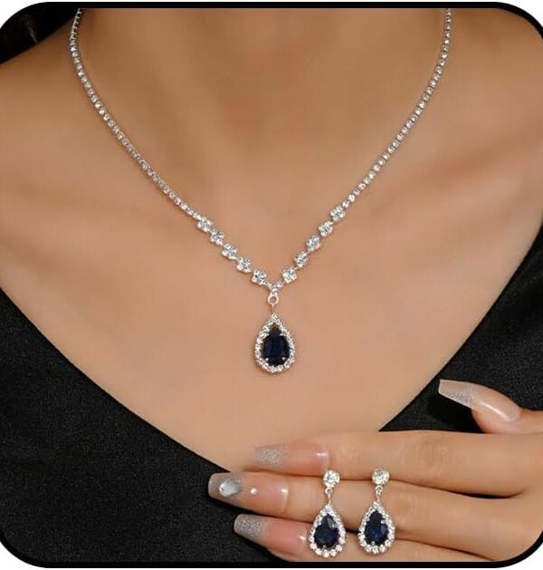 Navy Blue Jewelry Sets for Women Sparkly Black Rhinestone Necklace Earrings Luxury Bridal Wedding Jewellery Set Formal Costume Jewelry Accessories Gift