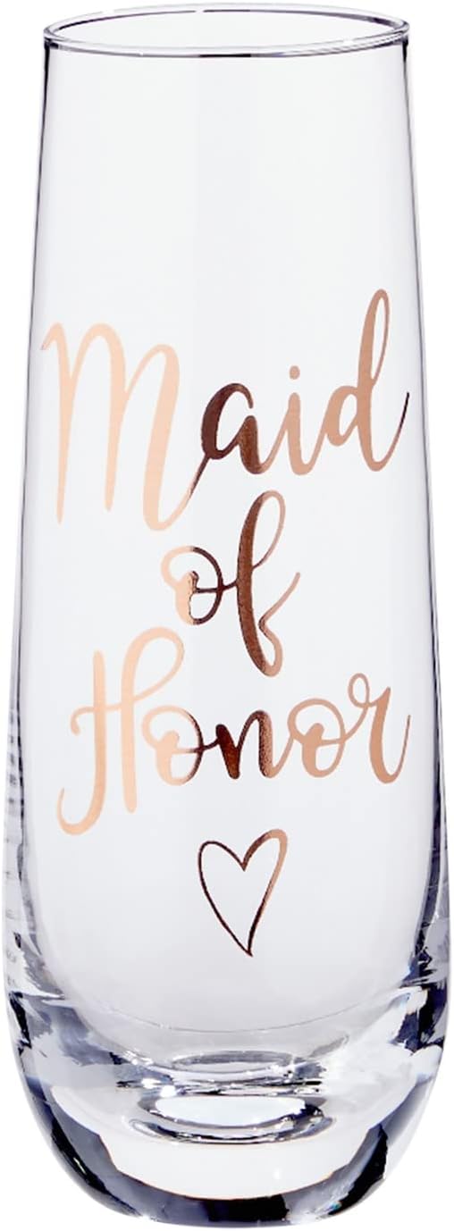 Juvale Rose Gold Stemless Champagne Flutes – 2 Count, 9.8 oz, Rose Gold Glossy Glass – Bridesmaid & Bride Gift Set, Bridal Shower & Wedding Gifts