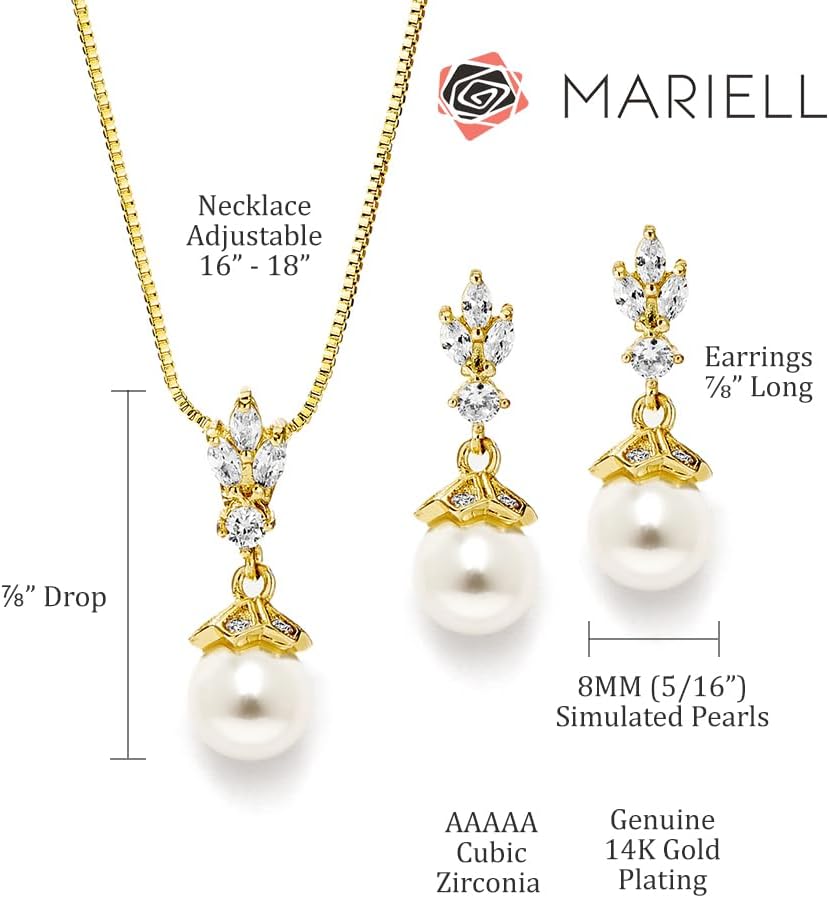 Mariell Ivory Pearl Necklace and Drop Earrings Bridal and Wedding Jewelry Set for Women, Brides, Bridesmaids or Mother of the Bride, Perfect Jewelry Gift for Women