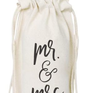 The Cotton & Canvas Co. Mr. & Mrs. Wine Bag, Bottle Cover, Bridal Party Gift and Wedding Gift Bag