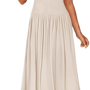 ZESICA Women's Off The Shoulder Maxi Dress 2025 Summer Sleeveless Casual Slim Swing Pleated Formal Party Dresses