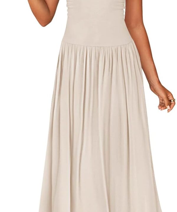 ZESICA Women's Off The Shoulder Maxi Dress 2025 Summer Sleeveless Casual Slim Swing Pleated Formal Party Dresses