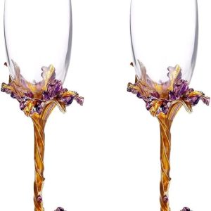 SUQ I OME Enamel Wine Crystal Champagne Flutes Glasses Set of 2, Decorative Enamel Champagne Glasses, Gifts for Brides and Grooms, Wedding, Valentine, Anniversary, Birthday