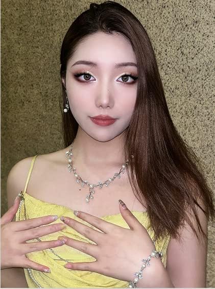 Luxury Cubic Zirconia Aurtrian Crystal Pearl Floral Necklace Dangle Earrings Wedding Bridal Jewelry Set Birthday Gifts for Her