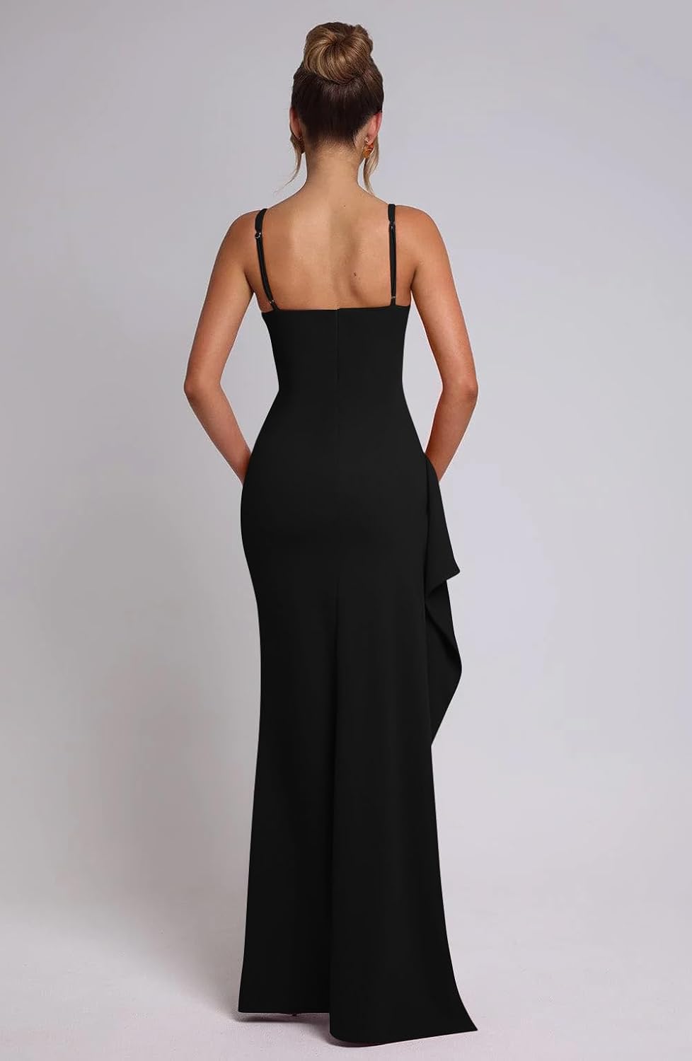 Memoriesea Women’s Sexy Plunge Neckline Bodycon Ruched High Slit Party Maxi Dress