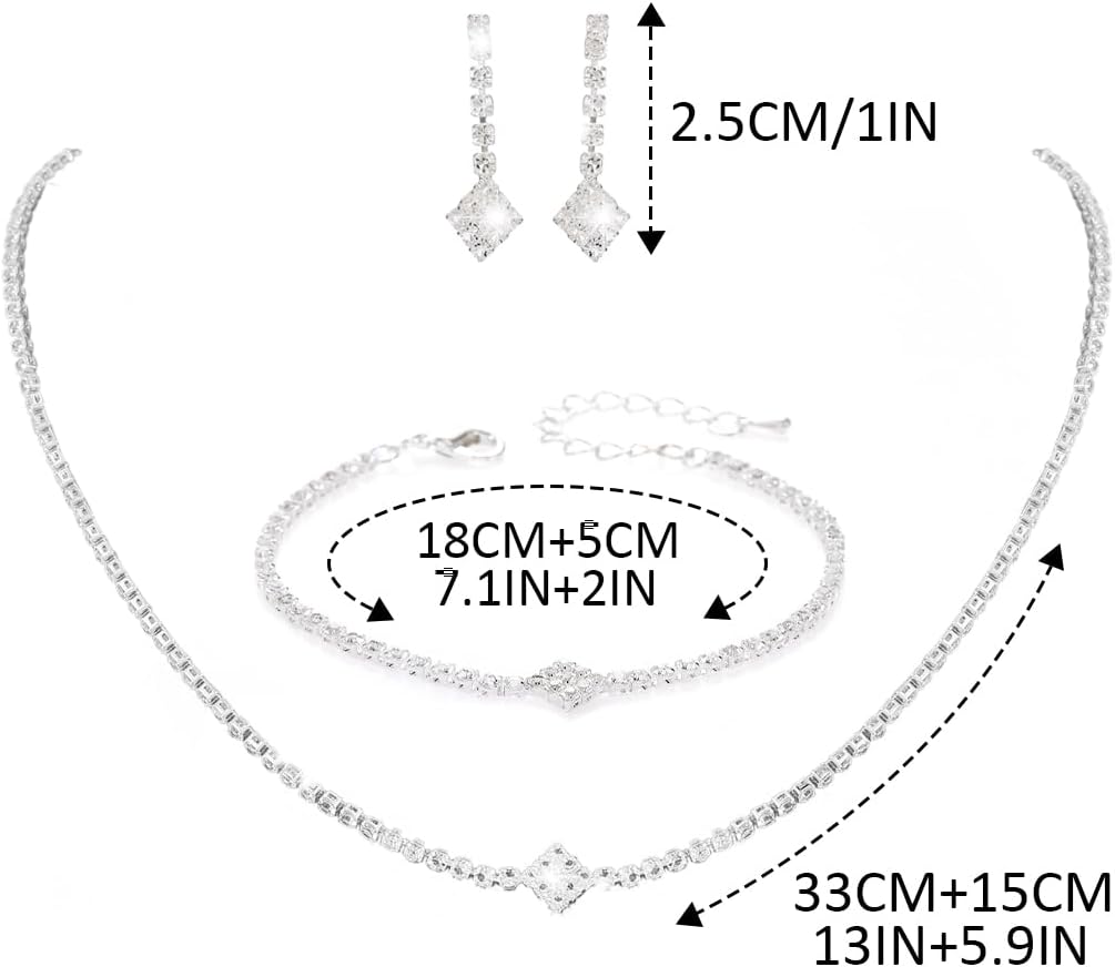 Unicra Silver Bridal Wedding Jewelry Set Sparkly Rhinestone Necklace Earrings Bracelet Sets Formal Costume Jewelry for Women and Brides