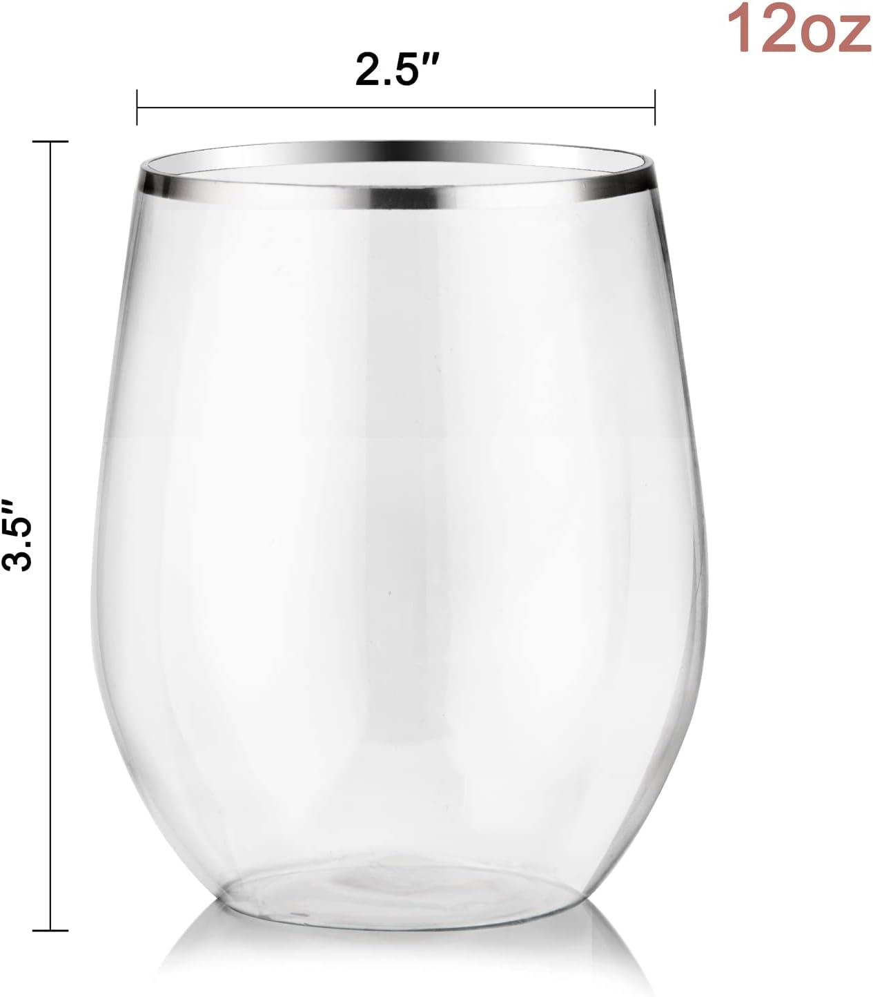 SUT 32 Pack 12oz Silver Rimmed Plastic Wine Glasses Stemless, Disposable Wine Cups with Premium Quality, Reusable, Unbreakable, Crystal, Shatterproof and BPA-Free, Perfect for Party, Wedding, Picnic