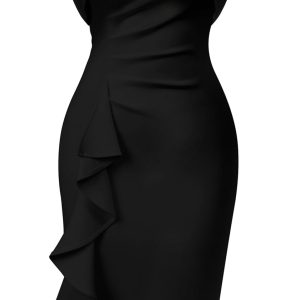 Memoriesea Women's Vintage Church Ruffle Sleeve Ruched Bodycon Work Midi Pencil Dress
