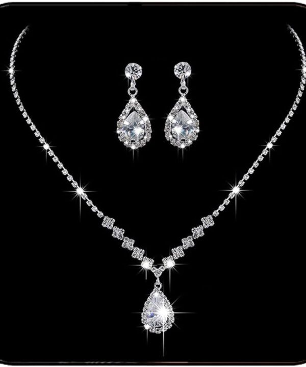 JAKAWIN Bride Silver Bridal Necklace Earrings Set Crystal Wedding Jewelry Set Rhinestone Choker Necklace for Women (Set of 3) (NK144-3)