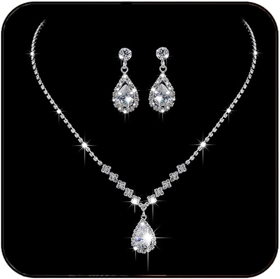 JAKAWIN Bride Silver Bridal Necklace Earrings Set Crystal Wedding Jewelry Set Rhinestone Choker Necklace for Women (Set of 3) (NK144-3)