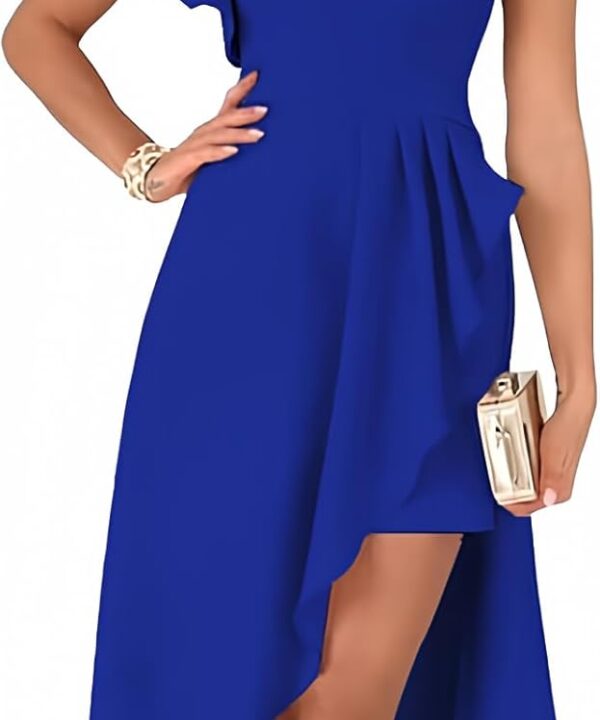 Dokotoo Womens One Shoulder Sleeveless Ruffle Empire Waist Asymmetrical High-Low Bodycon Formal Wedding Guest Midi Dresses