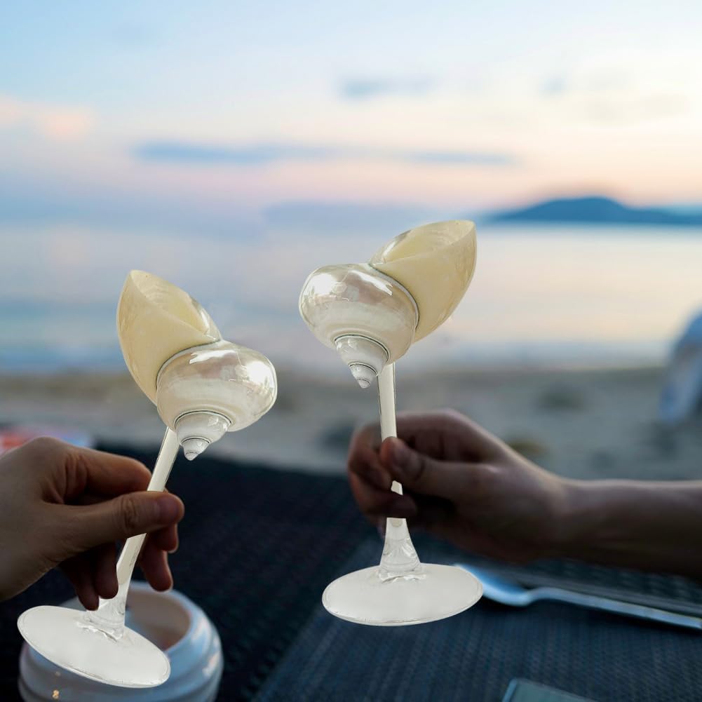 2Pcs Seashell Wine Glasses Wedding Wine Glasses Conch Goblet Martini Cocktail Glass Cup for Birthday Wedding Beach Bridesmaids Anniversary Party(A)