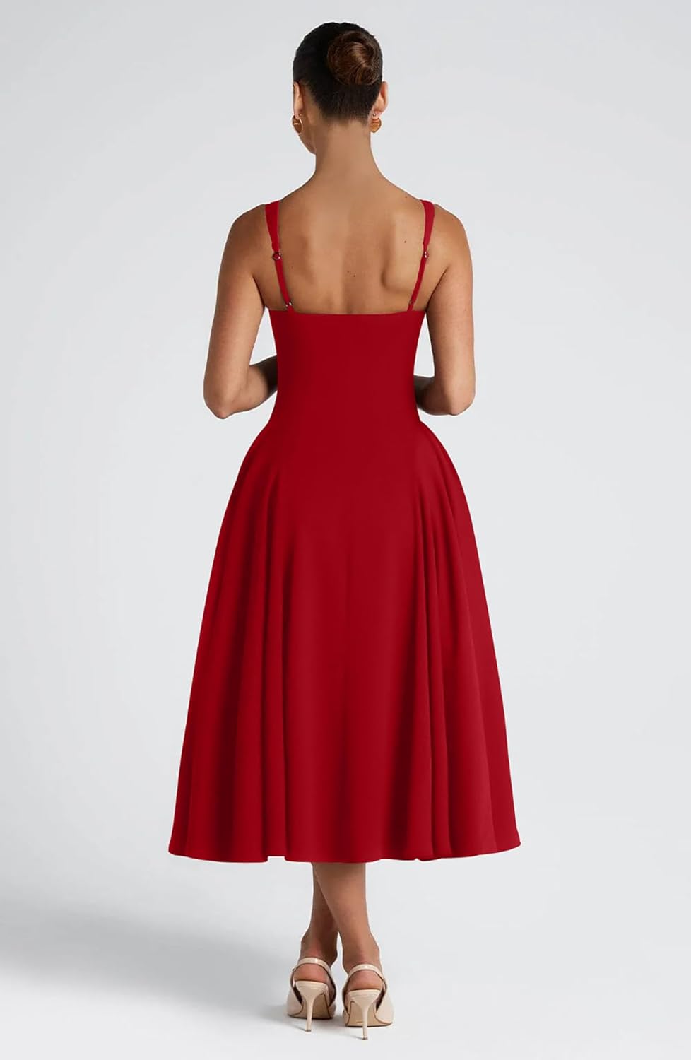 Memoriesea Women’s Elegant Square Neck Swing A Line Wedding Evening Party Midi Dress