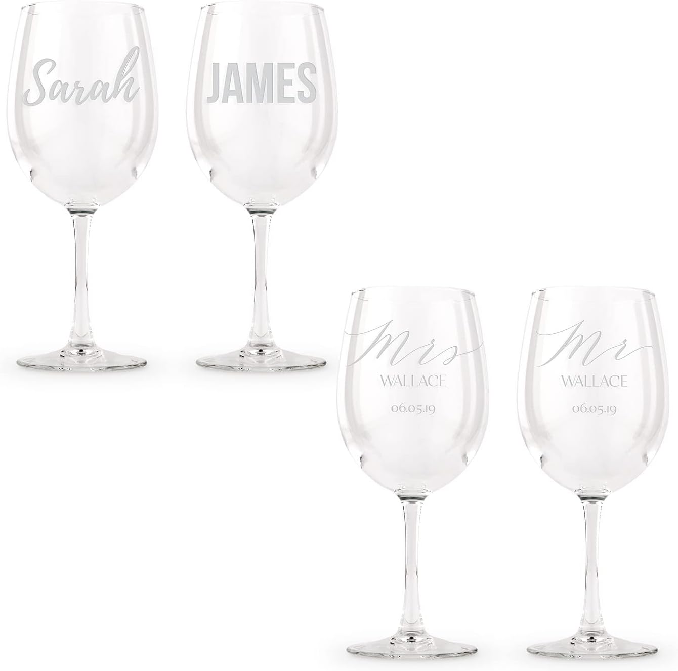 WEDDINGSTAR Large Custom Personalized 12 oz Stemmed Wine Glass Set of 2 – Mr. and Mrs. Engraving
