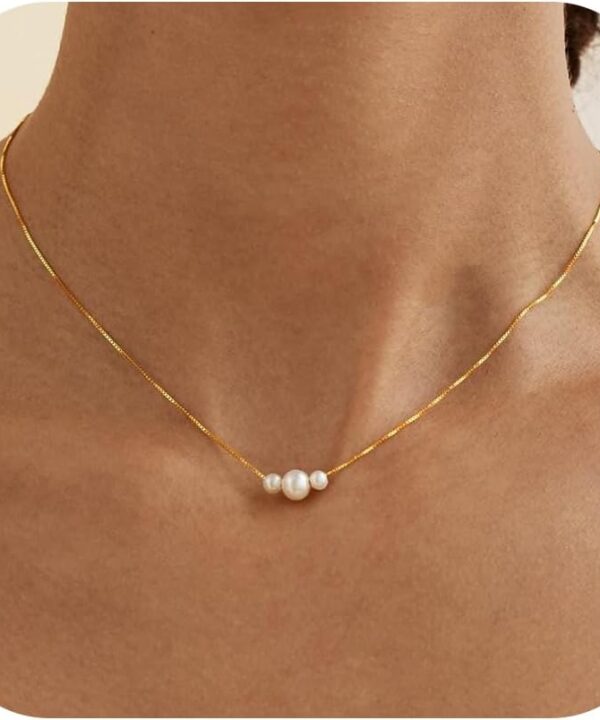 Gold Pearl Necklaces for Women Trendy, 14K Gold Plated Dainty Necklace Simple Layered Pearl Necklaces for Women Trendy Wedding Birthday Jewelry