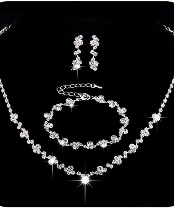 Unicra Bride Crystal Necklace Earrings Set Bridal Wedding Jewelry Sets Rhinestone Choker Necklace Costume Jewelry Set for Women and Brides (3 piece set - 2 earrings and 1 necklace)