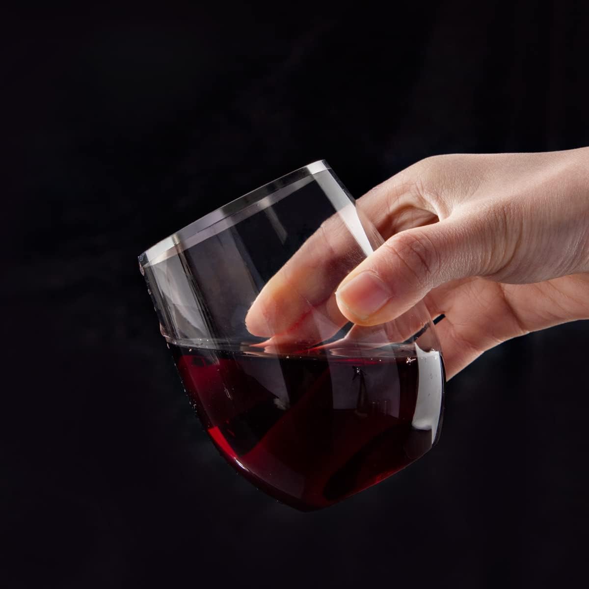 SUT 32 Pack 12oz Silver Rimmed Plastic Wine Glasses Stemless, Disposable Wine Cups with Premium Quality, Reusable, Unbreakable, Crystal, Shatterproof and BPA-Free, Perfect for Party, Wedding, Picnic