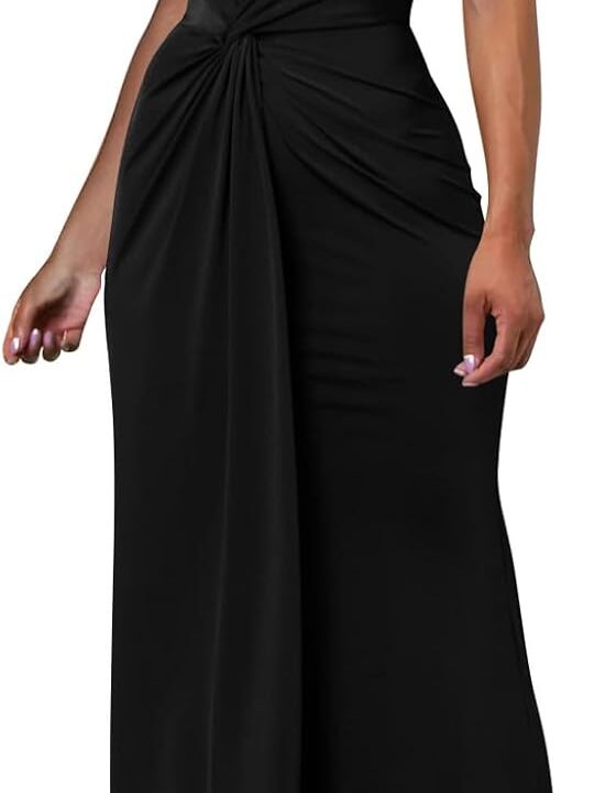 Memoriesea Women's Elegant Sleeveless One Shoulder Bodycon Evening Cocktail Maxi Dress