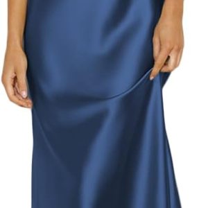 Summer Satin Spaghetti Strap Cowl Neck Backless Midi Dresses for Women Elegant Tie Low Back Ruched Cocktail Dress