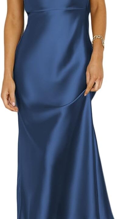 Summer Satin Spaghetti Strap Cowl Neck Backless Midi Dresses for Women Elegant Tie Low Back Ruched Cocktail Dress