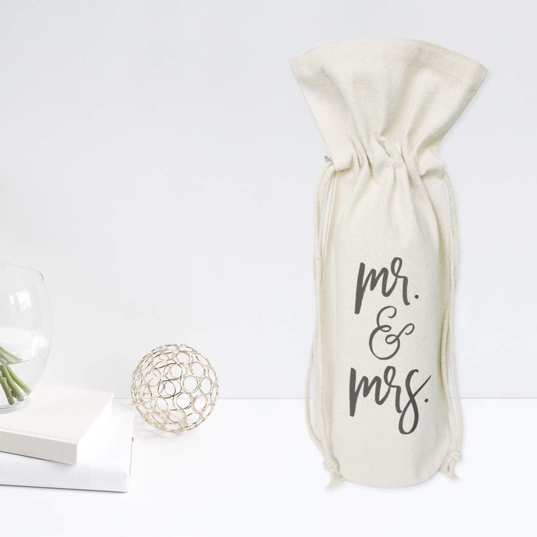 The Cotton & Canvas Co. Mr. & Mrs. Wine Bag, Bottle Cover, Bridal Party Gift and Wedding Gift Bag