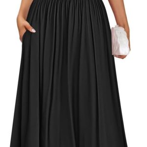 ZESICA Women's Summer 2025 Sleeveless Maxi Dress One Shoulder Casual Slim Swing Pleated Formal Dresses with Pockets