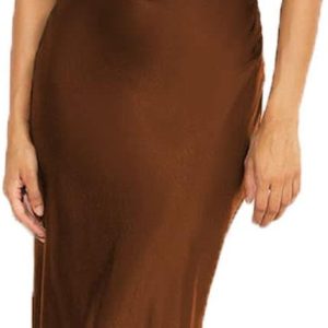 2025 Satin Cap Sleeve Cowl Back Summer Dresses for Women Elegant Ruched Waist Wedding Guest Midi Dress