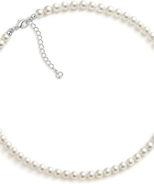 Zeffy Pearl Necklace 4MM/6MM/8MM Dainty Round Imitation Pearl Choker Necklace Wedding Pearl Necklace Delicate Jewelry for Women Simple Bridesmaid Jewelry Gifts