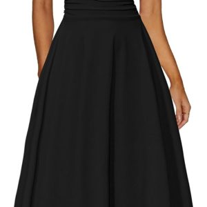 Kaximil Women's Square Neck Corset A Line Maxi Dress Ruffle Ruched Waist Flowy Long Dresses