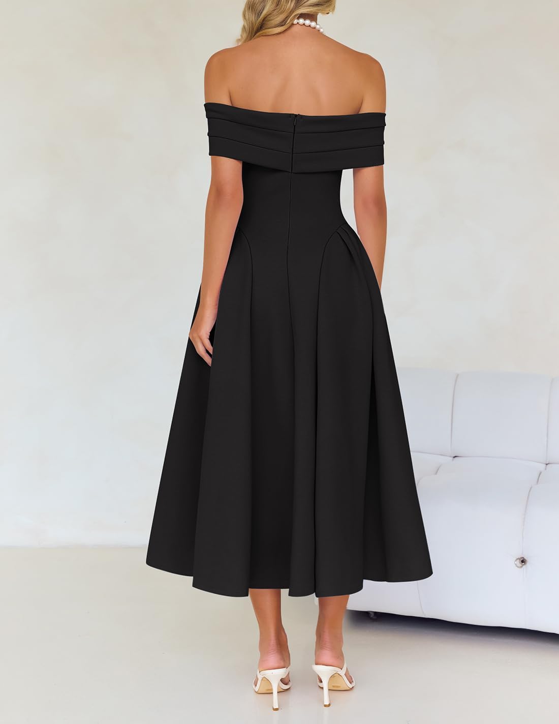 ZESICA Cocktail Dresses for Women’s Elegant Off Shoulder Short Sleeve Swing A Line Wedding Evening Party Midi Dress