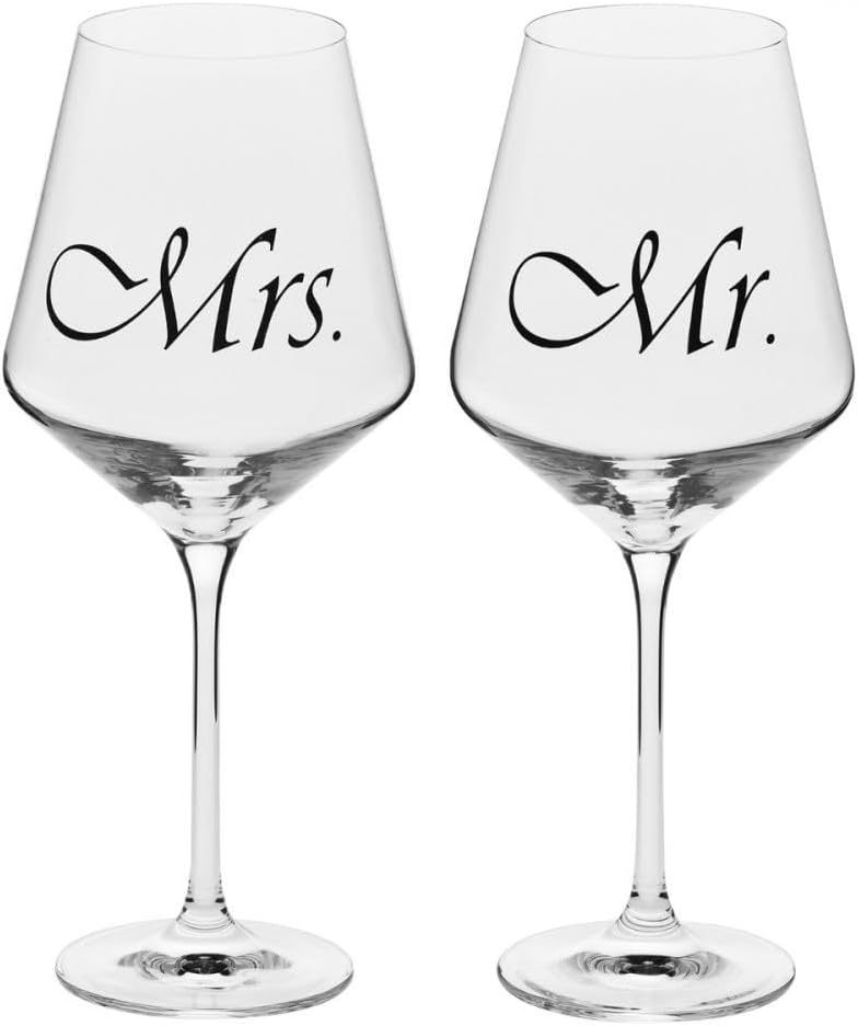 Krosno Mr & Mrs Wine Glasses, Set of 2, 18.6 oz, Avant-Garde Collection, Crystal Glass, Ideal Wedding Gift, Dishwasher Safe, Made in Europe