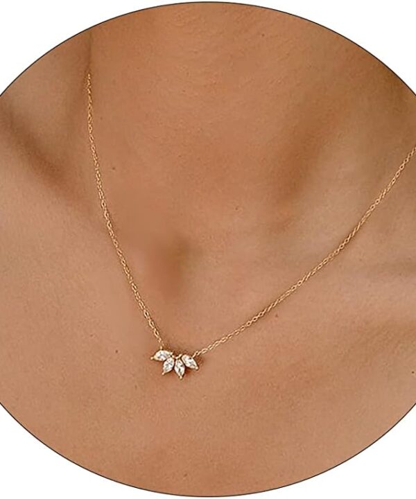 LEXODY Diamond Necklaces for Women, Dainty 14k Gold Plated Leaf Pendant Necklace Layered CZ Necklace Simple Choker Necklaces for Women Trendy Jewelry Gifts