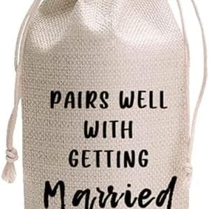 LANBAIHE Wedding Wine Bag,Linen Wine Gift Bag,Wedding Couples, Bride and Groom Gift,Wedding Gift,Reusable Wine Bag -Pairs Well With Getting Married