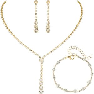 Unicra Bride Silver Bridal Necklace Earrings Set Crystal Wedding Jewelry Set Rhinestone Choker Necklace for Women and Brides