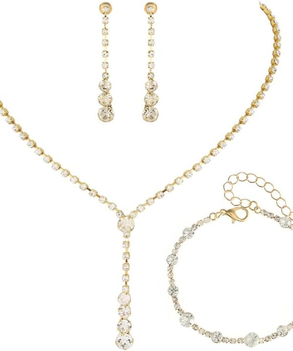 Unicra Bride Silver Bridal Necklace Earrings Set Crystal Wedding Jewelry Set Rhinestone Choker Necklace for Women and Brides