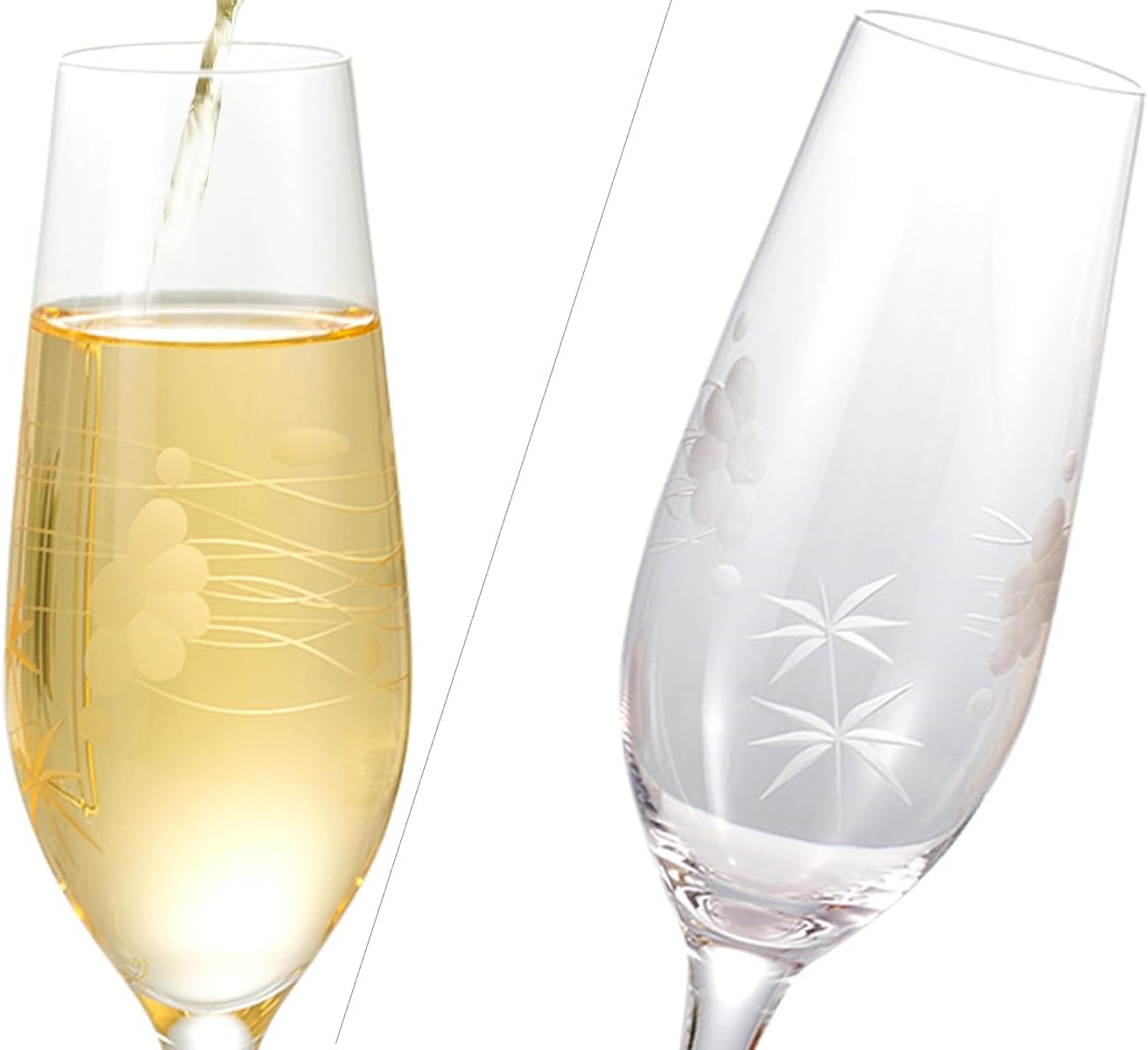 Champagne Flutes, Wedding Champagne Glasses for Bride and Groom Toasting Set of 2 with Engraved Romantic Clouds and Stars Design, Bridal Shower Anniversary Decorations
