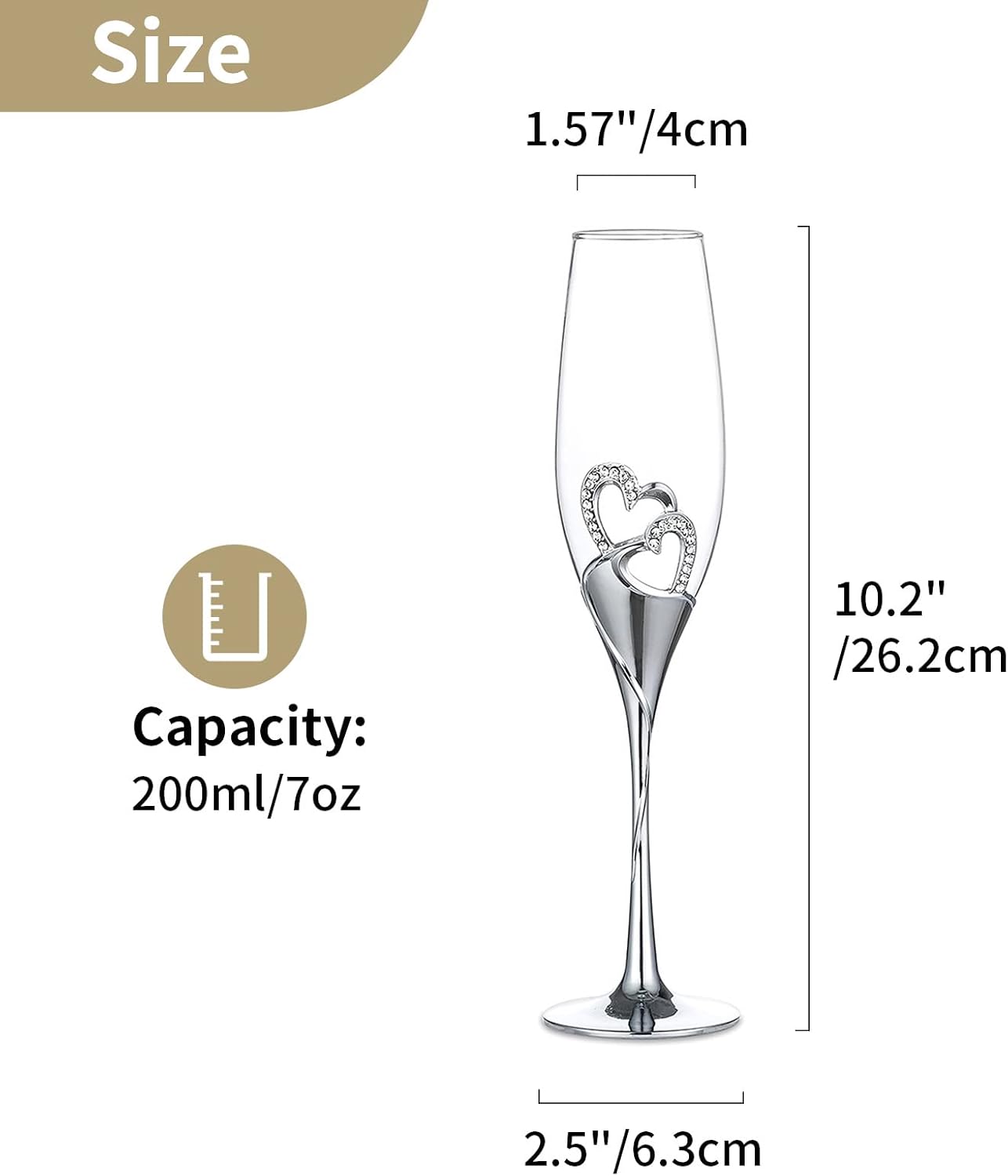 NUPTIO Champagne Flutes Glasses Wedding: Champagne Flute with Wooden Gift Box Crystal Prosecco Glass Set of 2, Silver Gift Set for Engagement Toasting Anniversary Party Bridal Showers