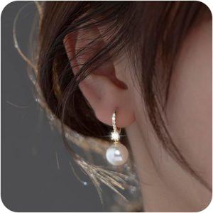 Pearl Earrings for Women 14K Gold Plated Hypoallergenic Pearl Earrings 5A Cubic Zirconia Dangle Earrings Elegant Jewelry