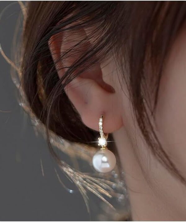 Pearl Earrings for Women 14K Gold Plated Hypoallergenic Pearl Earrings 5A Cubic Zirconia Dangle Earrings Elegant Jewelry